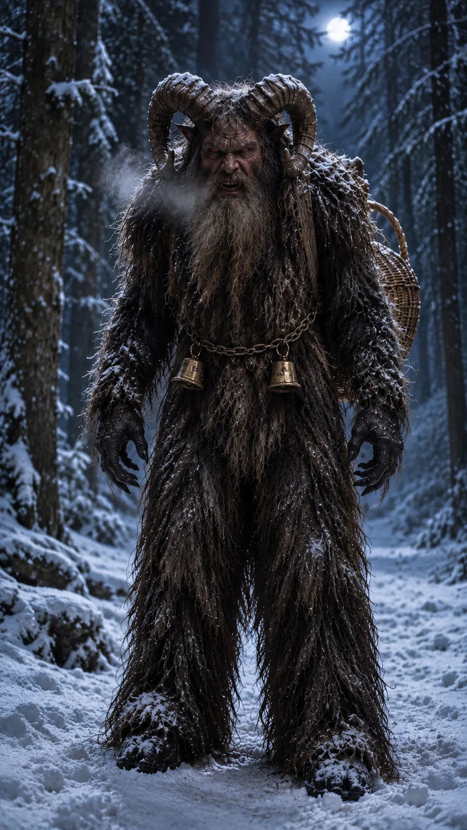 Krampus im verschneiten Winterwald